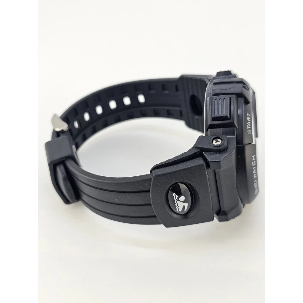 Men's Sports Digital Watch 50MM Black Plastic‎ Bands Working Light Alarm